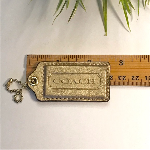 Large 2.5” COACH Metallic Gold Leather Hanging Tag Keychain FOB Bag Charm - Picture 4 of 4